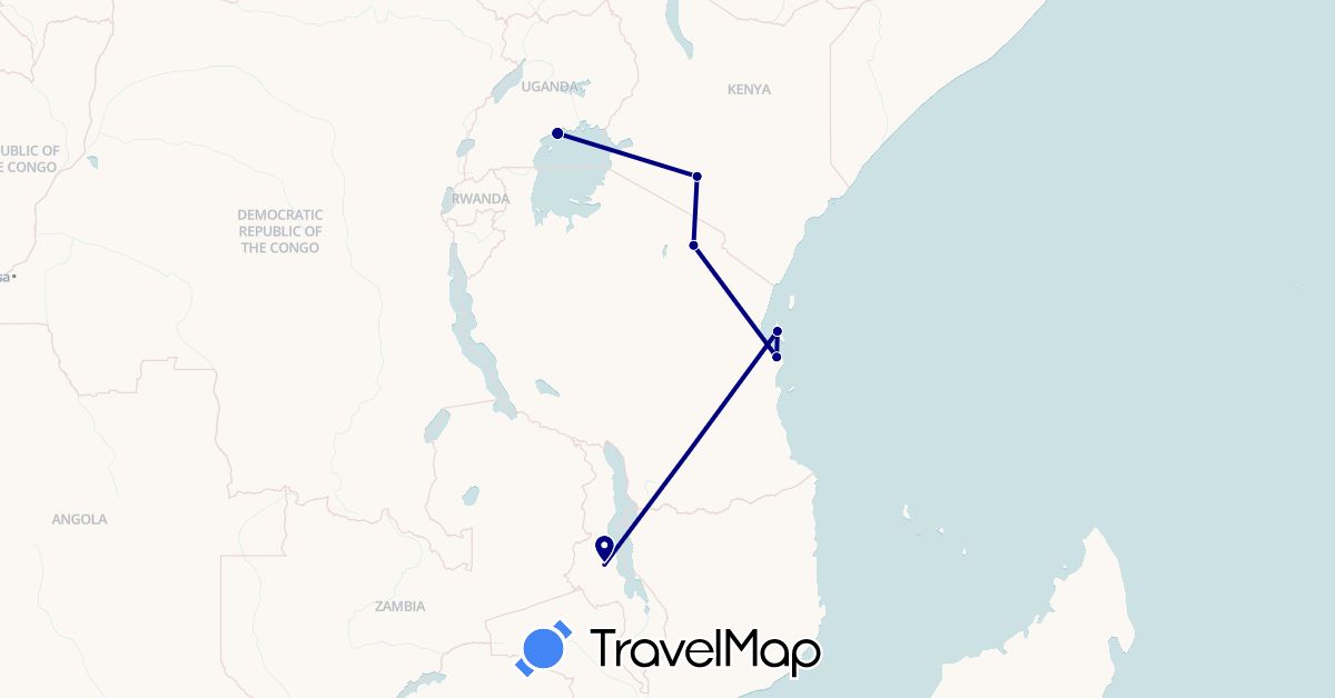 TravelMap itinerary: driving in Kenya, Malawi, Tanzania, Uganda (Africa)